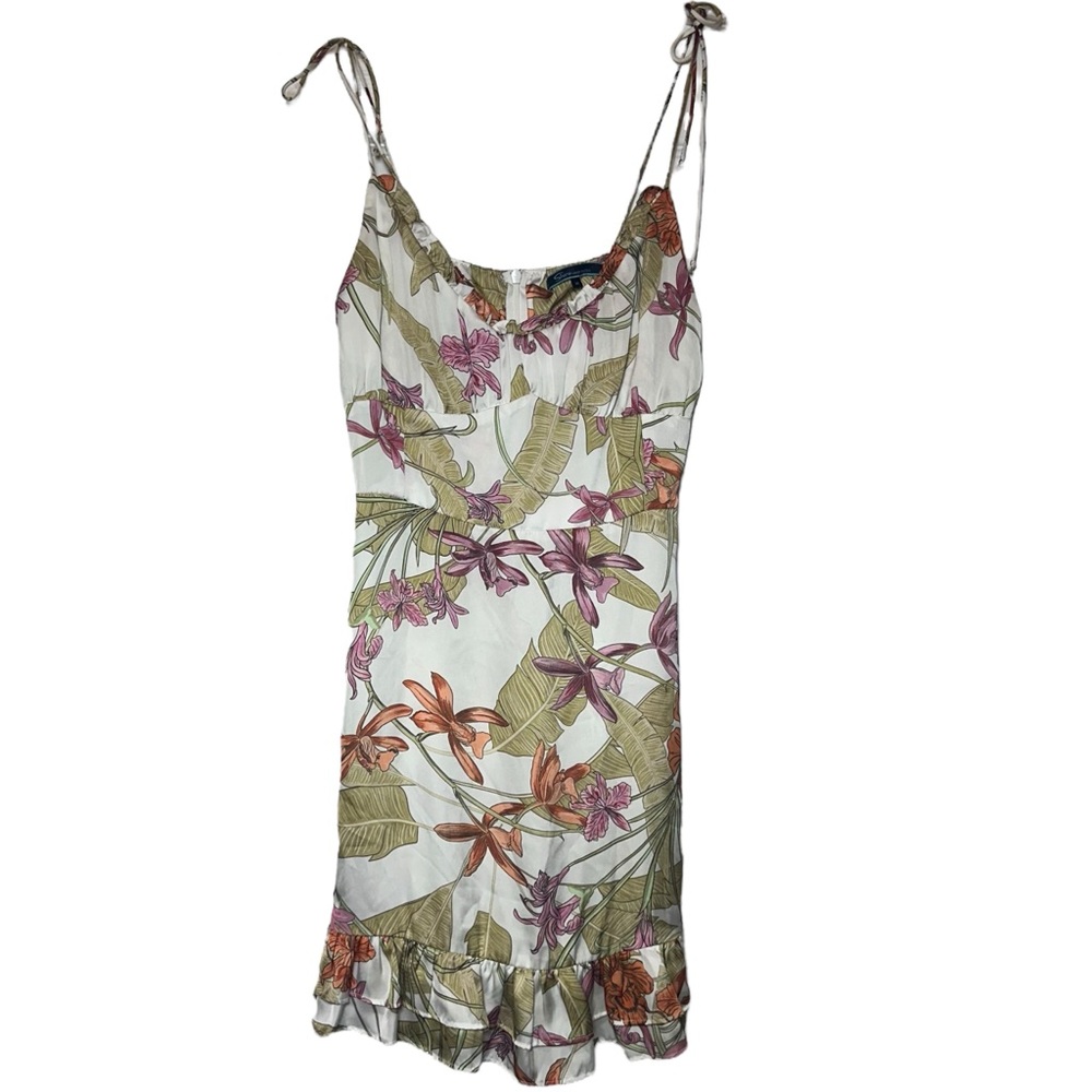 Shore Tropical Floral Above The Knee Mini Dress size medium White foliage